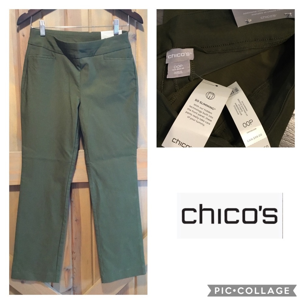 NWT Chico Pants Sz 2 Brigitte Slim Leg Olive Green